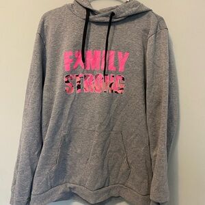 Gray Hoodie with 'Family Strong' Graphic